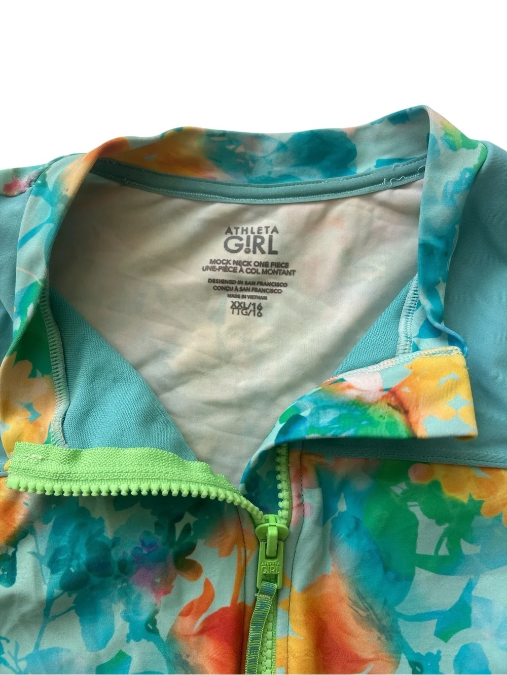 Athleta Teal One-Piece Floral Sleeve Rashguard